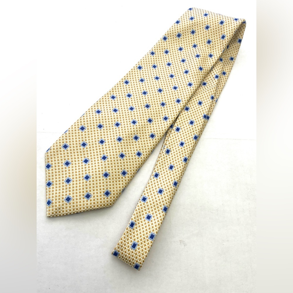 Nautica Yellow w/Blue Square Woven Silk Necktie